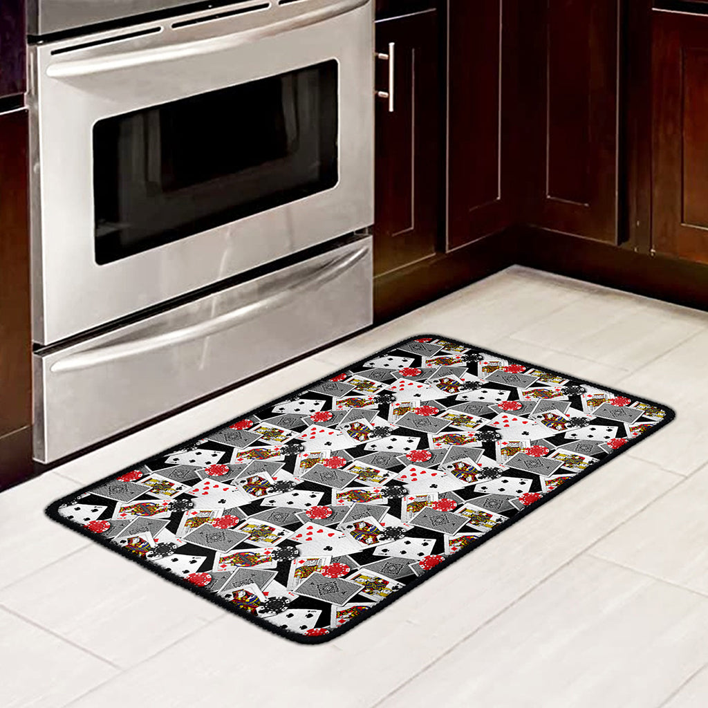 Casino Card And Chip Pattern Print Kitchen Mat