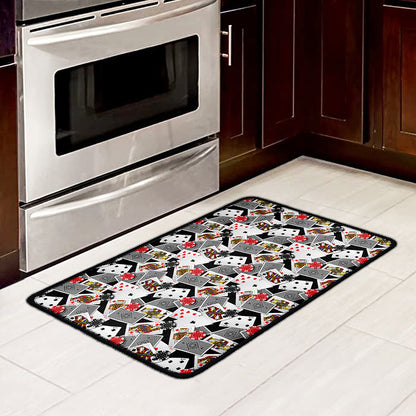 Casino Card And Chip Pattern Print Kitchen Mat