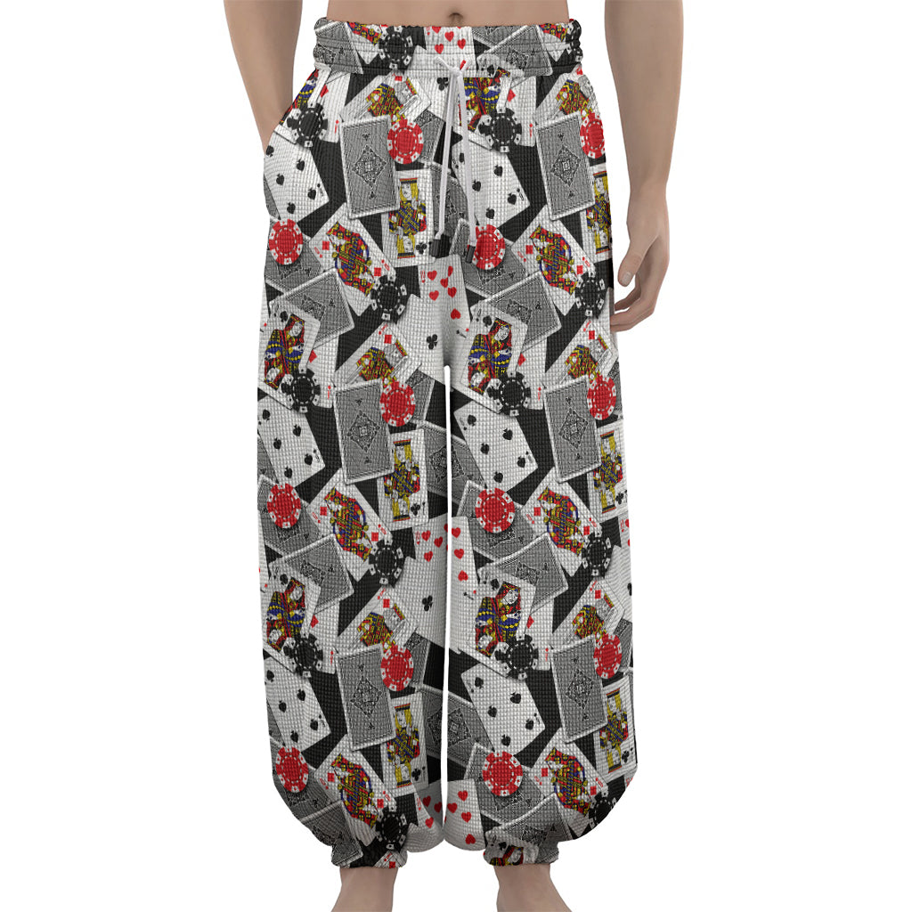 Casino Card And Chip Pattern Print Lantern Pants