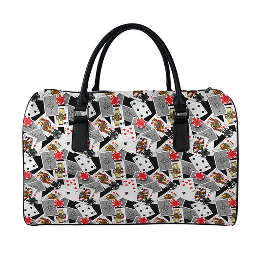 Casino Card And Chip Pattern Print Leather Duffle Bag