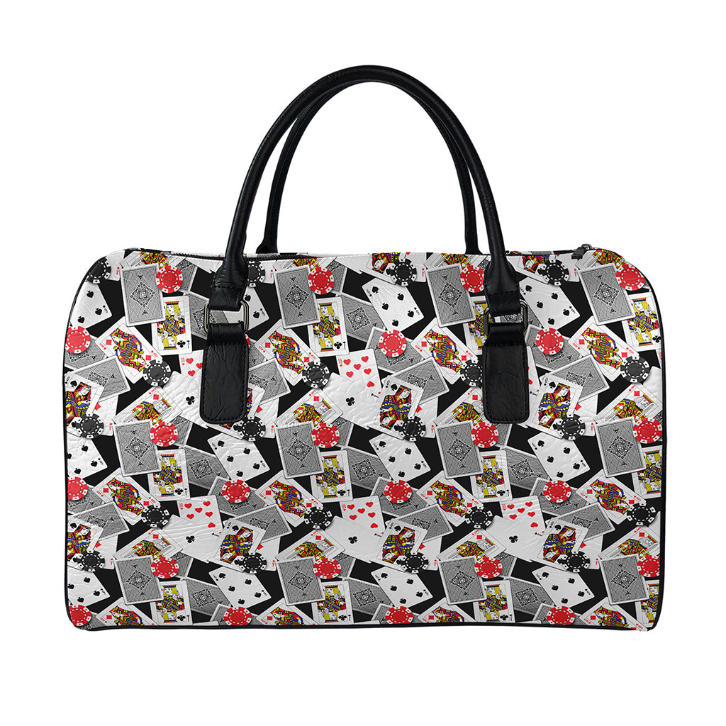 Casino Card And Chip Pattern Print Leather Duffle Bag