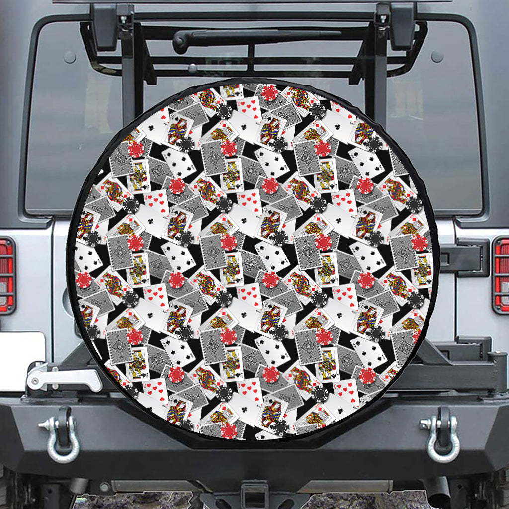 Casino Card And Chip Pattern Print Leather Spare Tire Cover