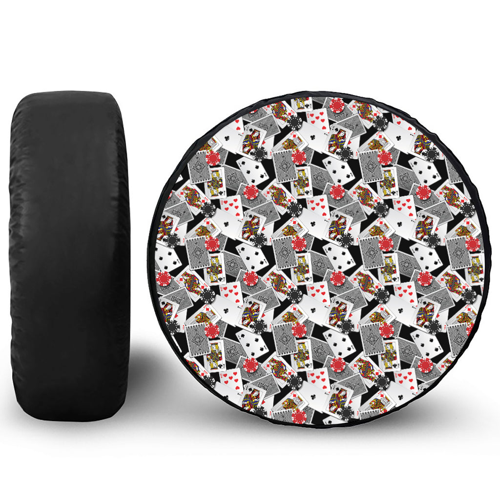 Casino Card And Chip Pattern Print Leather Spare Tire Cover