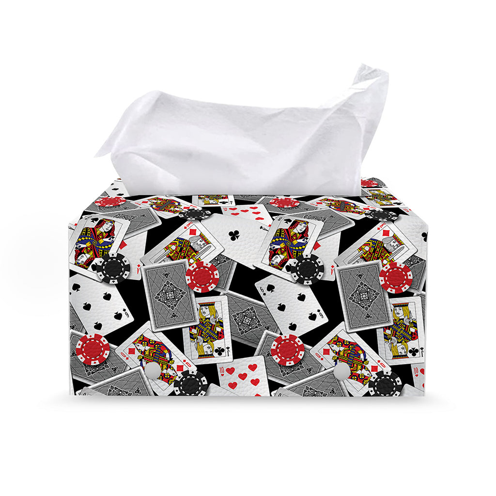 Casino Card And Chip Pattern Print Leather Tissue Box Cover
