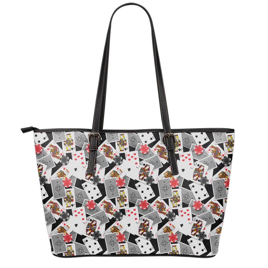 Casino Card And Chip Pattern Print Leather Tote Bag