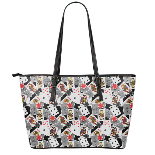 Casino Card And Chip Pattern Print Leather Tote Bag