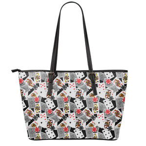 Casino Card And Chip Pattern Print Leather Tote Bag