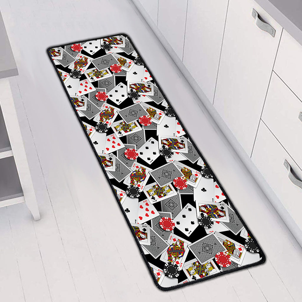 Casino Card And Chip Pattern Print Long Kitchen Mat