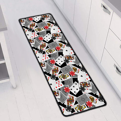 Casino Card And Chip Pattern Print Long Kitchen Mat