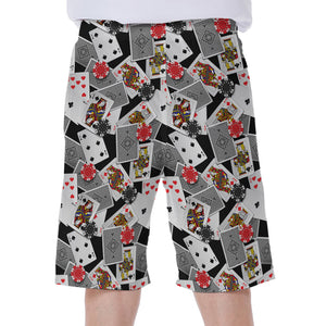 Casino Card And Chip Pattern Print Men's Beach Shorts