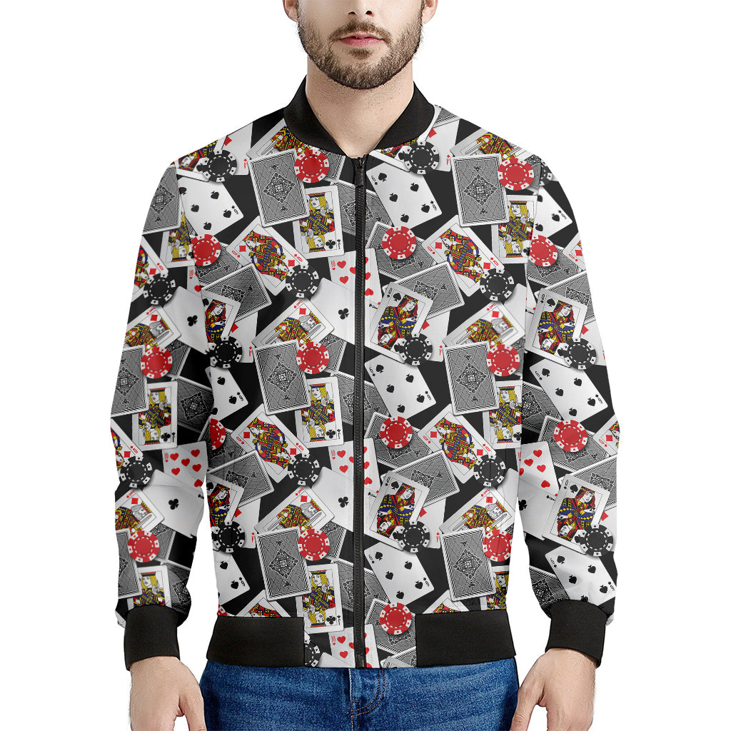 Casino Card And Chip Pattern Print Men's Bomber Jacket
