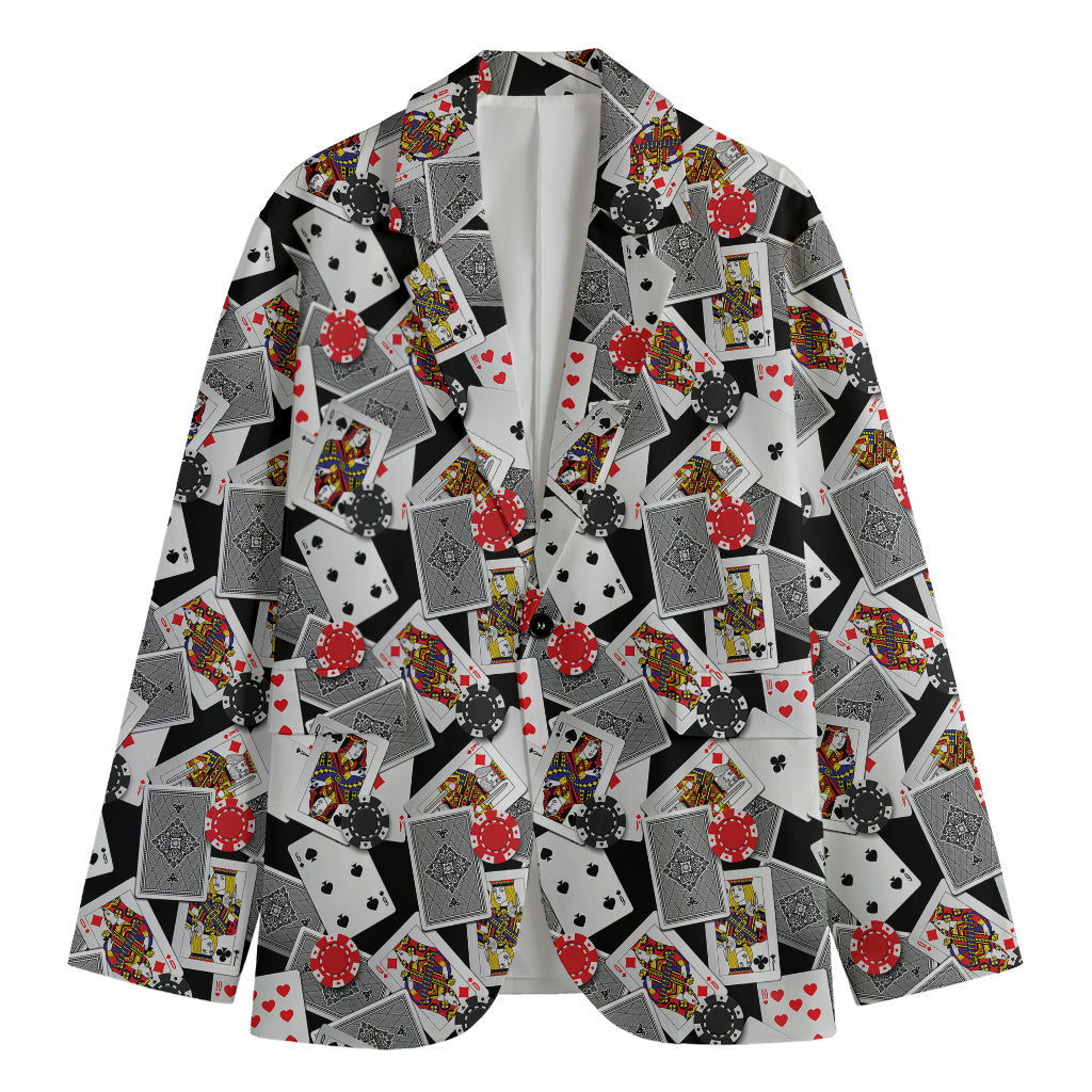 Casino Card And Chip Pattern Print Men's Cotton Blazer