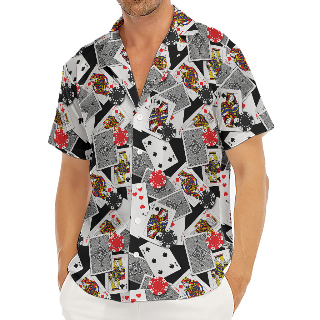 Casino Card And Chip Pattern Print Men's Deep V-Neck Shirt