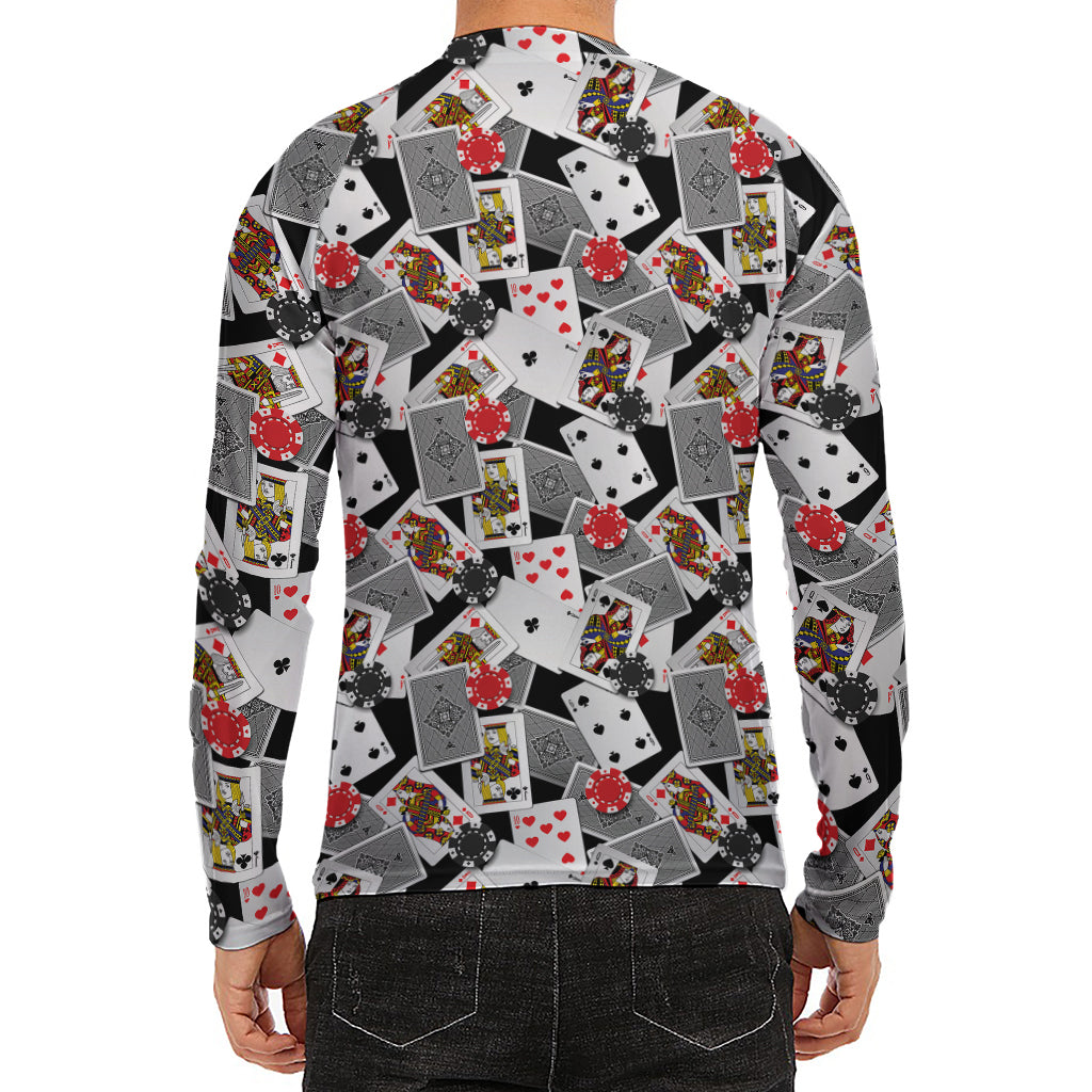 Casino Card And Chip Pattern Print Men's Long Sleeve Rash Guard