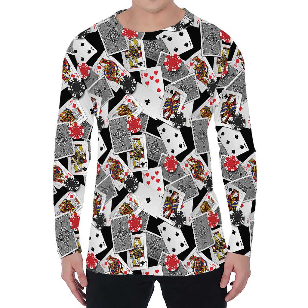 Casino Card And Chip Pattern Print Men's Long Sleeve T-Shirt