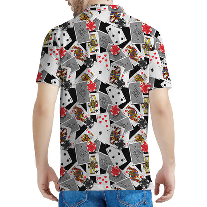 Casino Card And Chip Pattern Print Men's Polo Shirt