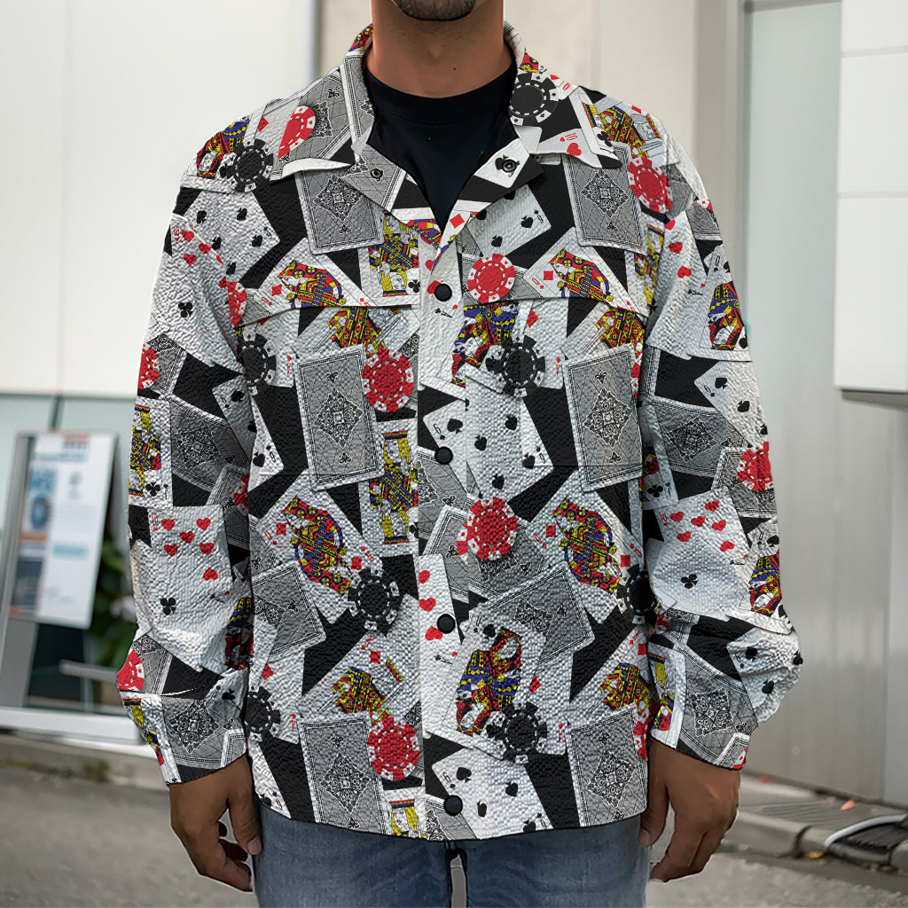 Casino Card And Chip Pattern Print Men's Shirt Jacket