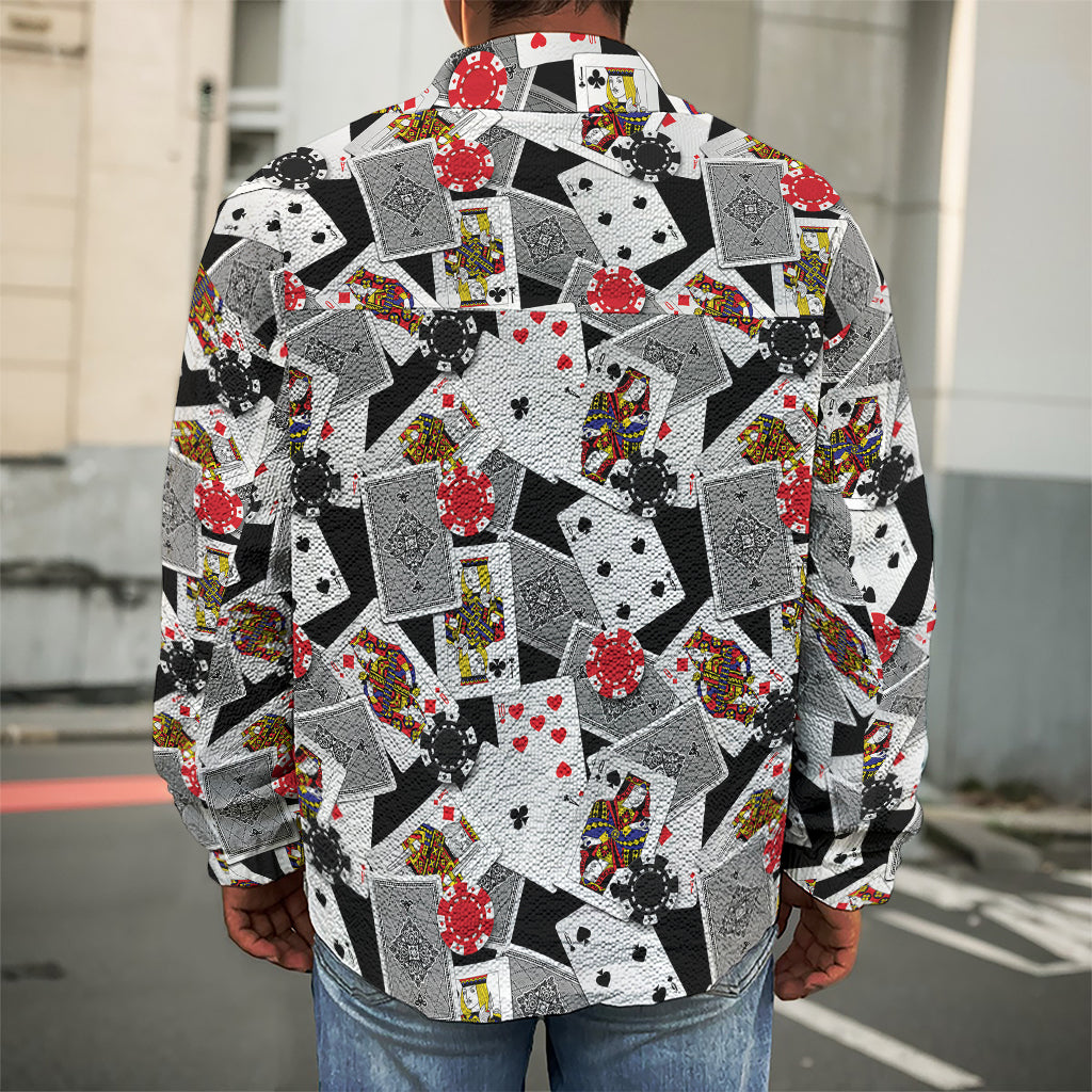 Casino Card And Chip Pattern Print Men's Shirt Jacket