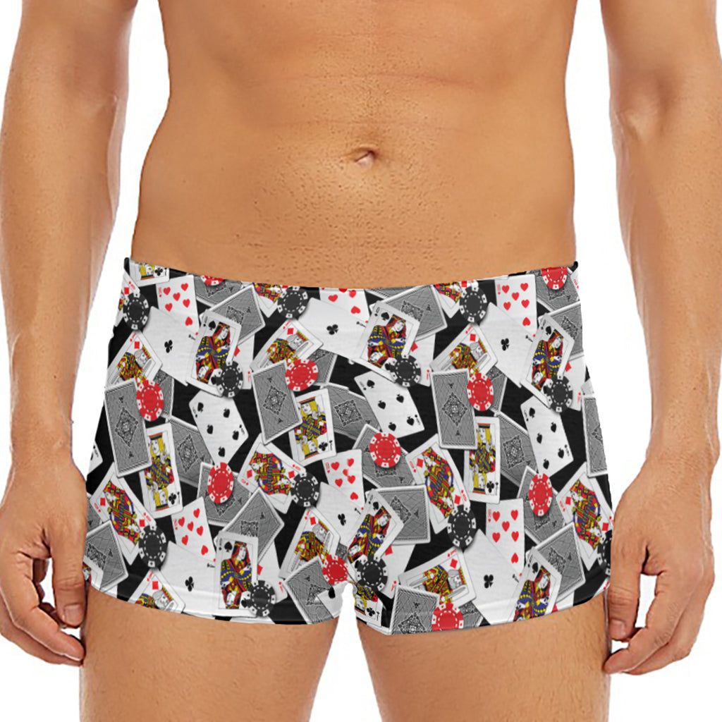 Casino Card And Chip Pattern Print Men's Short Boxer Briefs