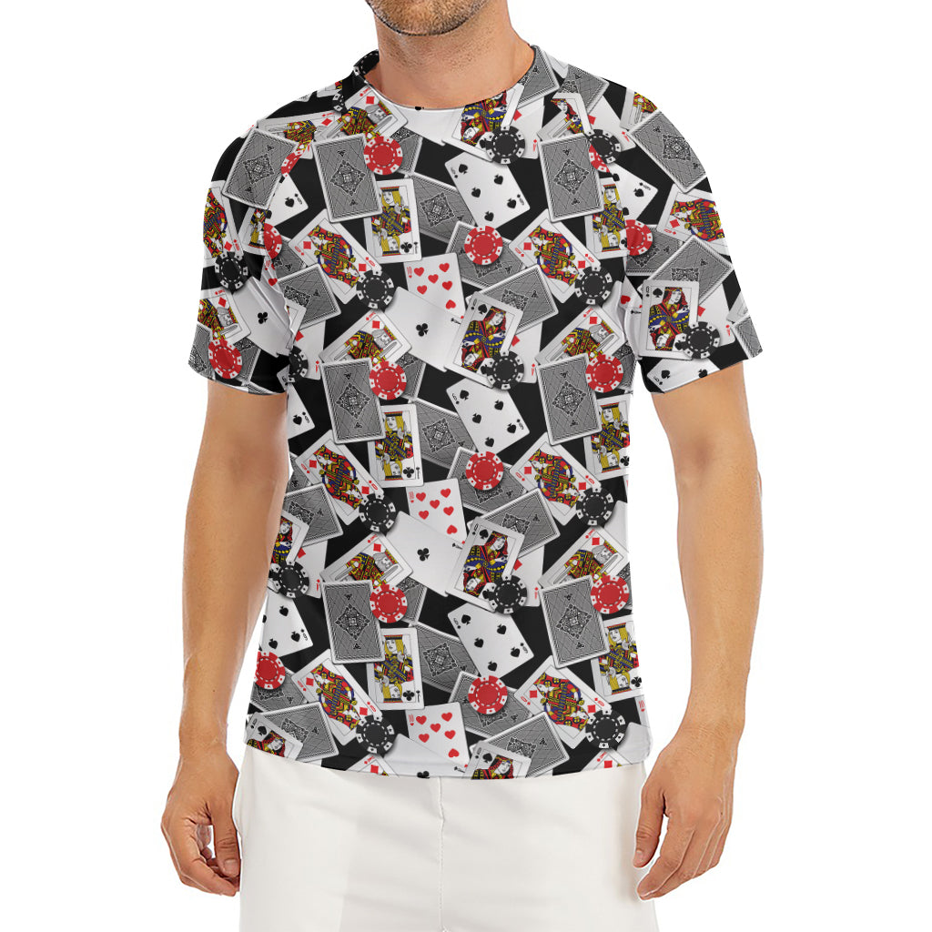 Casino Card And Chip Pattern Print Men's Short Sleeve Rash Guard