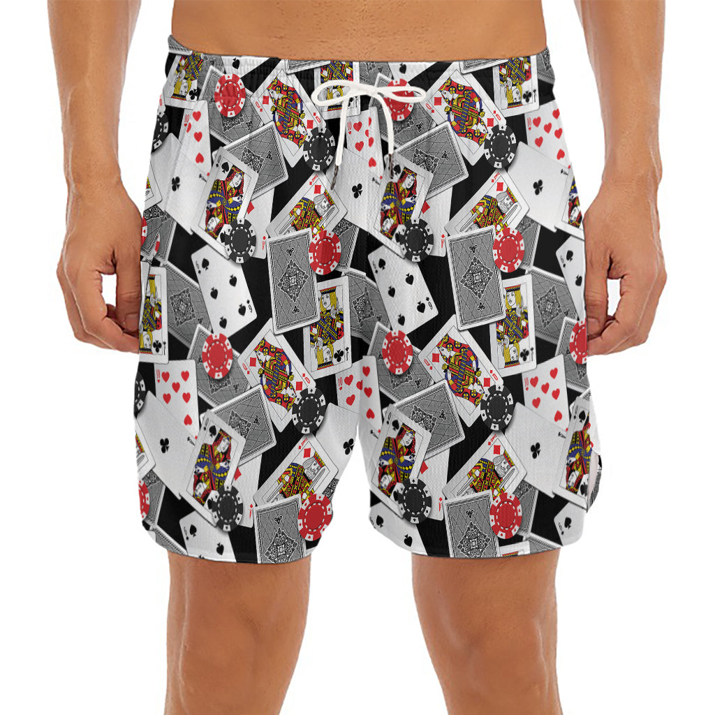 Casino Card And Chip Pattern Print Men's Split Running Shorts