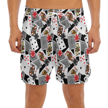 Casino Card And Chip Pattern Print Men's Split Running Shorts