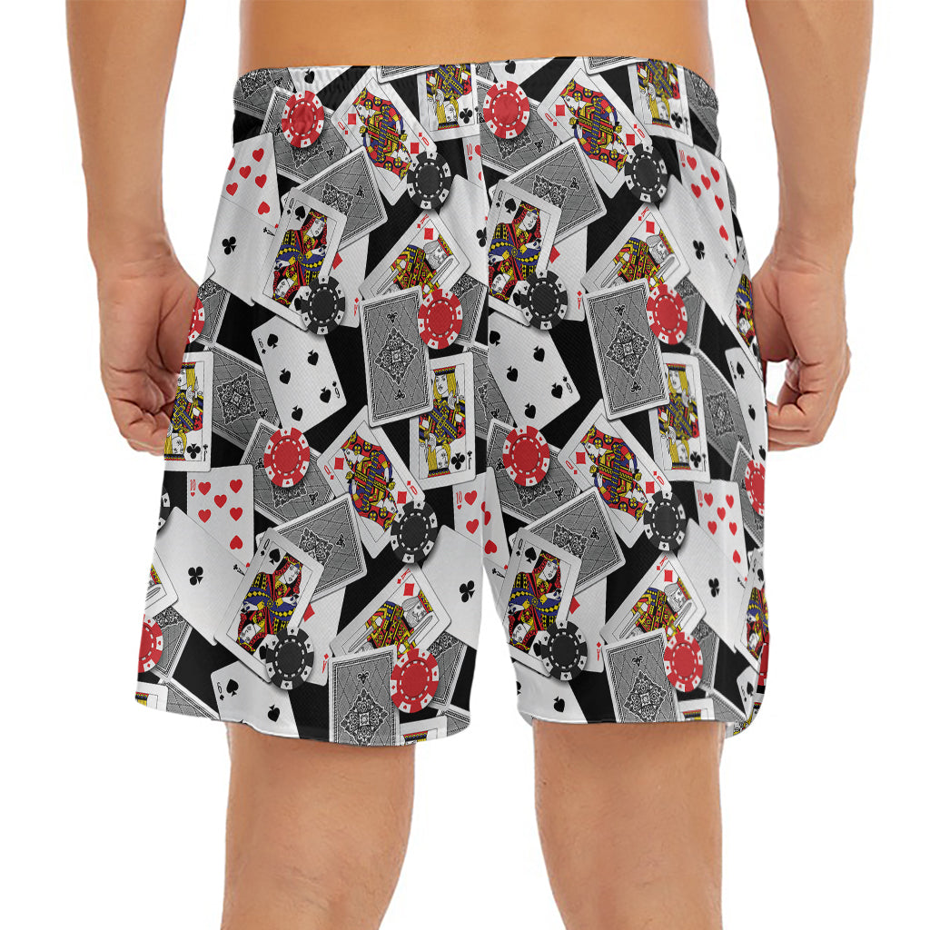 Casino Card And Chip Pattern Print Men's Split Running Shorts