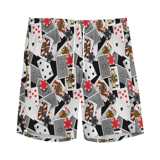 Casino Card And Chip Pattern Print Men's Sports Shorts