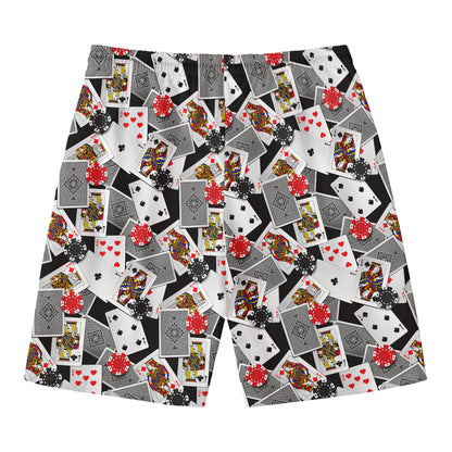 Casino Card And Chip Pattern Print Men's Swim Trunks