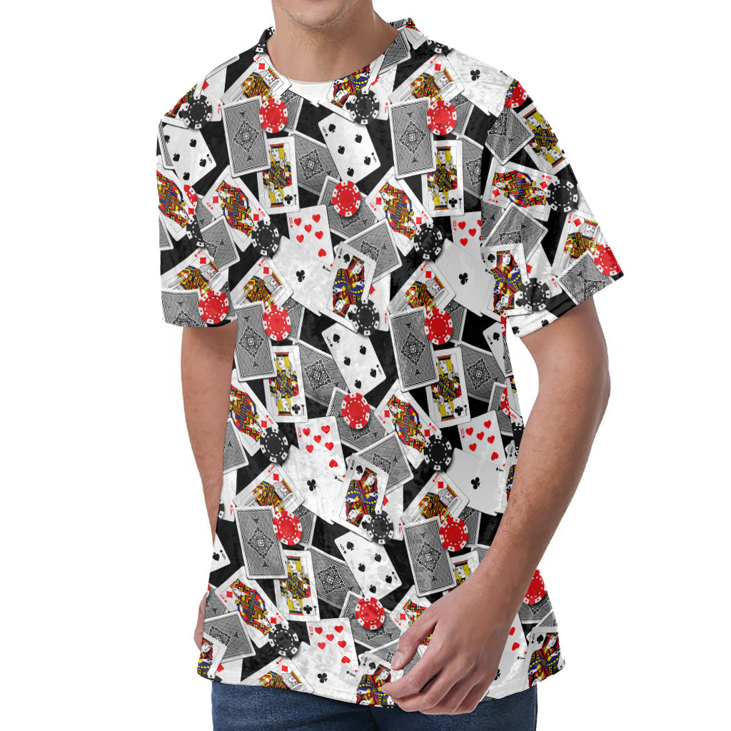 Casino Card And Chip Pattern Print Men's Velvet T-Shirt
