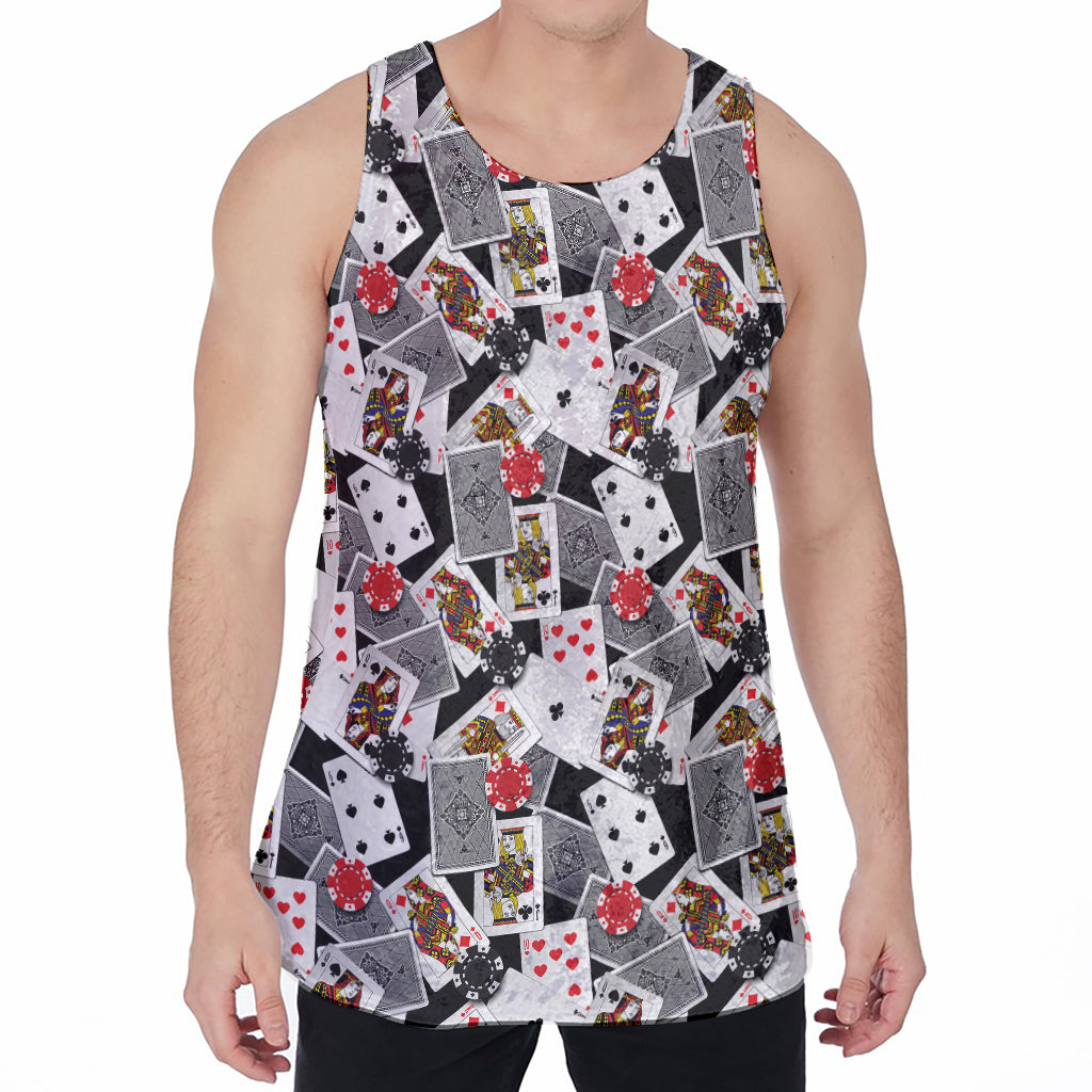 Casino Card And Chip Pattern Print Men's Velvet Tank Top