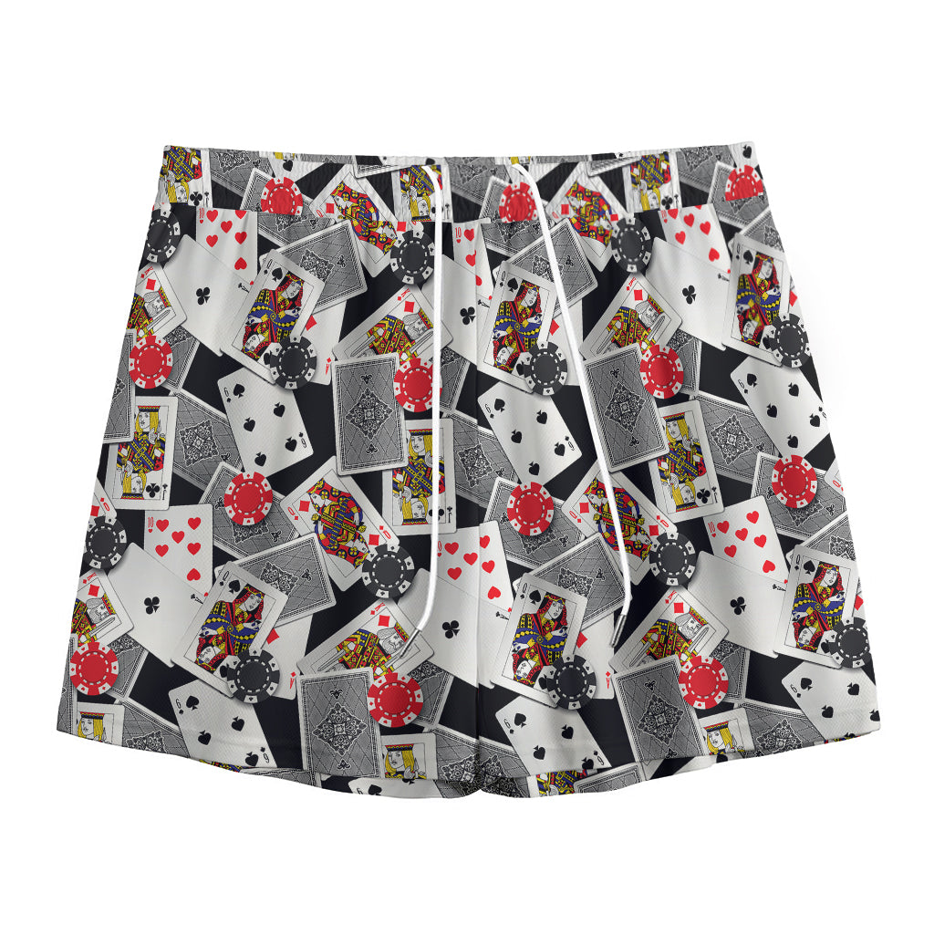 Casino Card And Chip Pattern Print Mesh Shorts