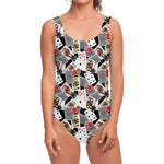 Casino Card And Chip Pattern Print One Piece Swimsuit