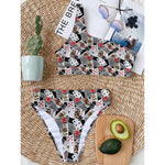 Casino Card And Chip Pattern Print One Shoulder Bikini Top