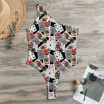 Casino Card And Chip Pattern Print One Shoulder Bodysuit