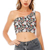 Casino Card And Chip Pattern Print One Shoulder Crop Top