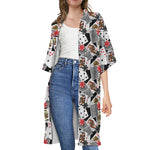 Casino Card And Chip Pattern Print Open Front Beach Cover Up