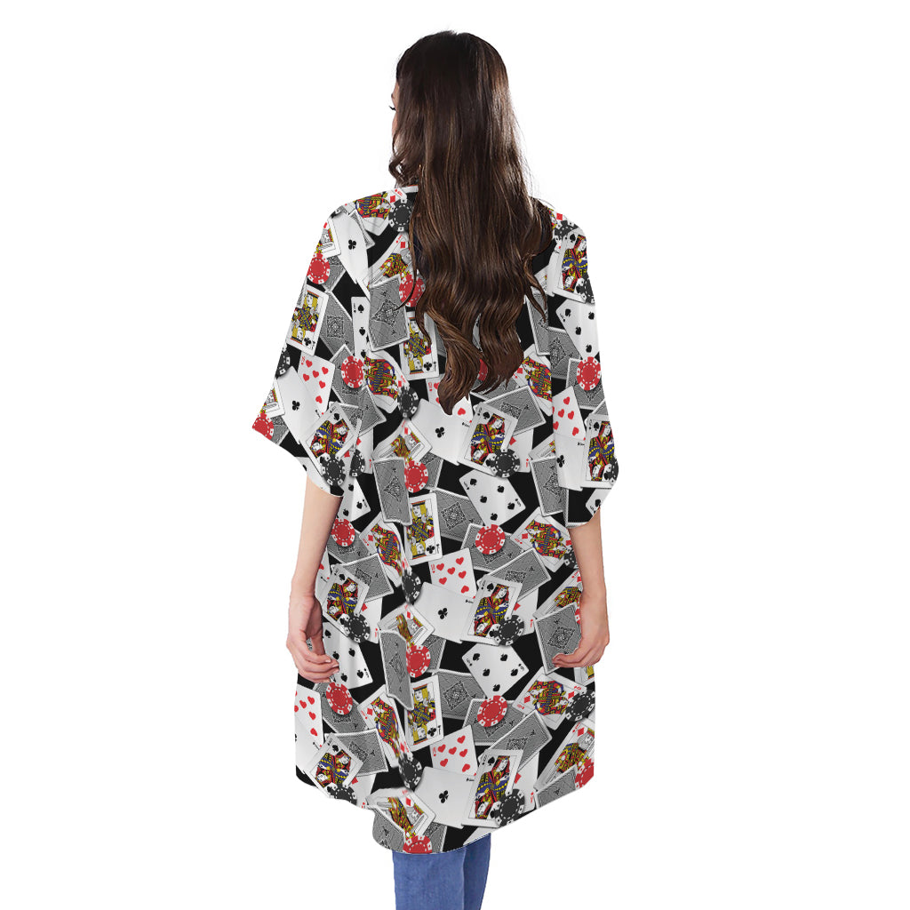 Casino Card And Chip Pattern Print Open Front Beach Cover Up