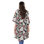 Casino Card And Chip Pattern Print Open Front Beach Cover Up