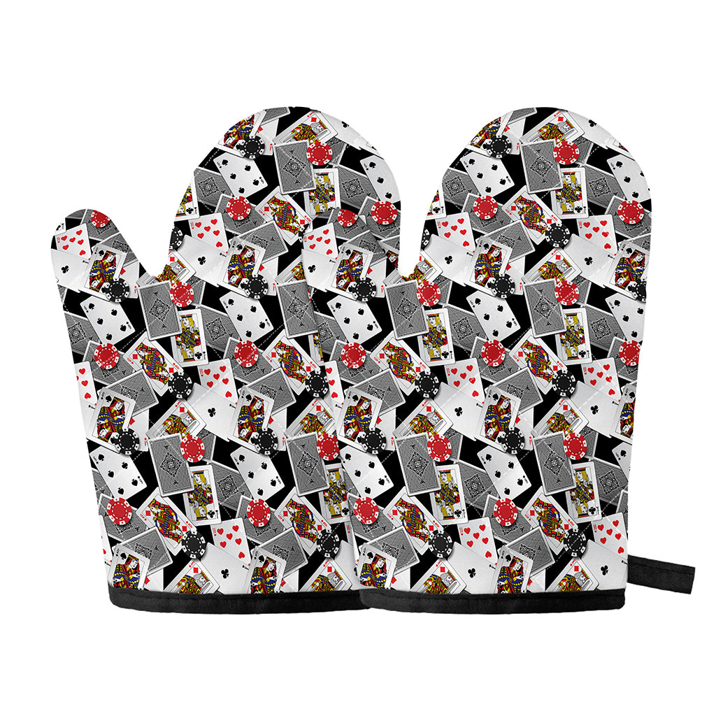 Casino Card And Chip Pattern Print Oven Mitts