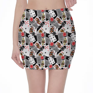 Casino Card And Chip Pattern Print Pencil Mini Skirt