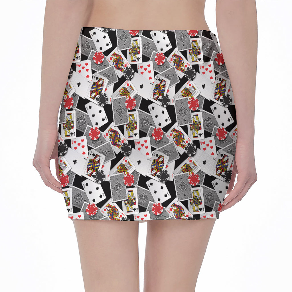 Casino Card And Chip Pattern Print Pencil Mini Skirt