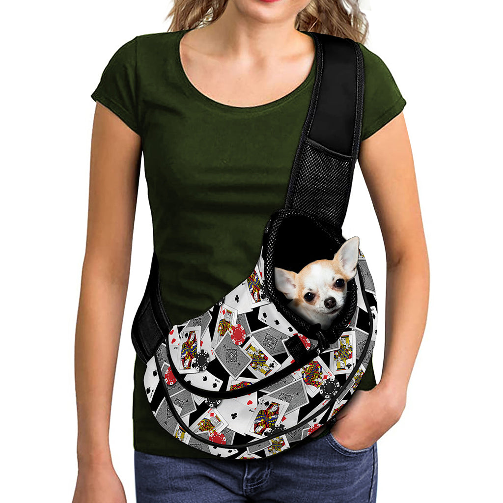 Casino Card And Chip Pattern Print Pet Sling Carrier