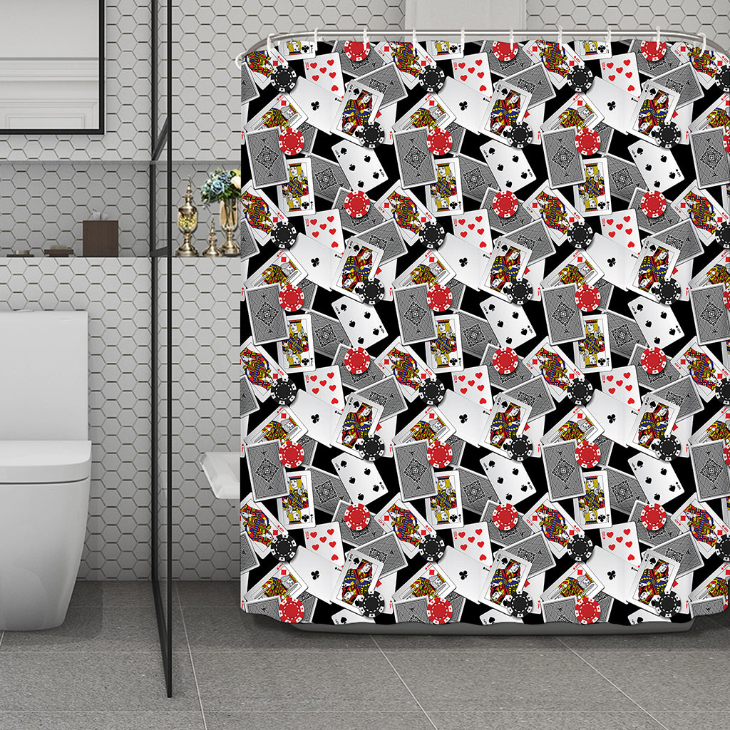 Casino Card And Chip Pattern Print Polyester Shower Curtain