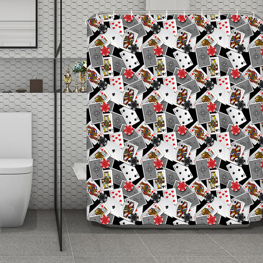 Casino Card And Chip Pattern Print Polyester Shower Curtain