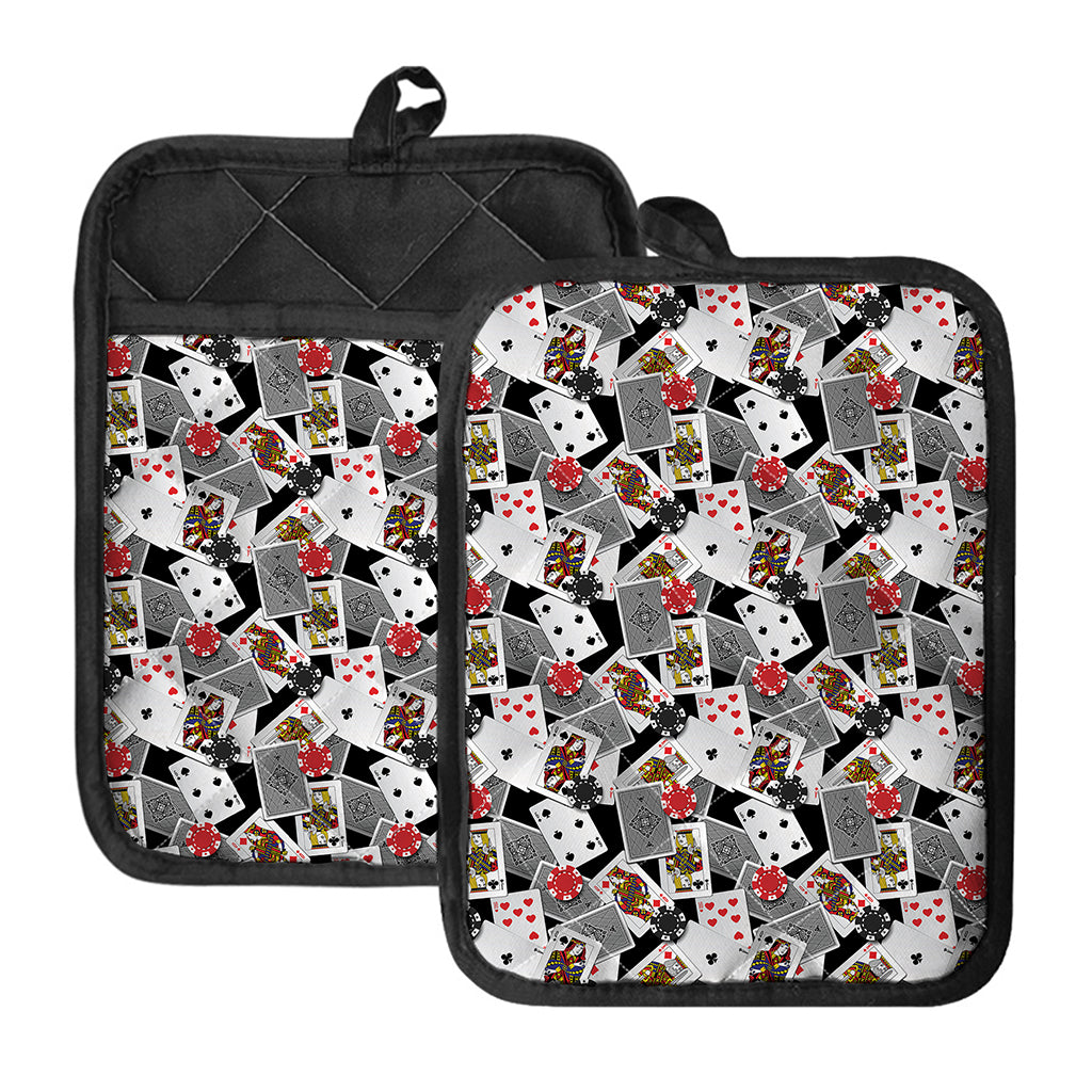 Casino Card And Chip Pattern Print Pot Holders With Pocket