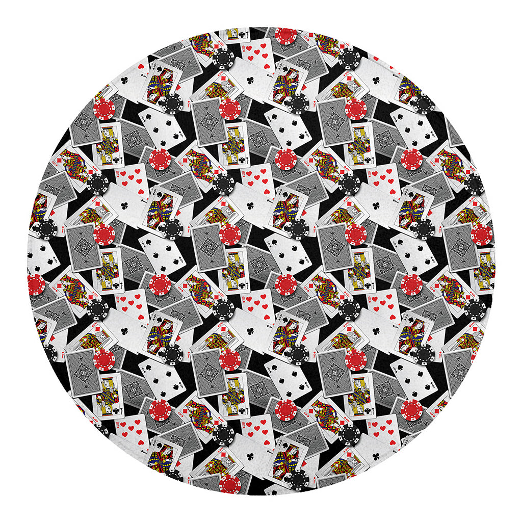 Casino Card And Chip Pattern Print Round Blanket
