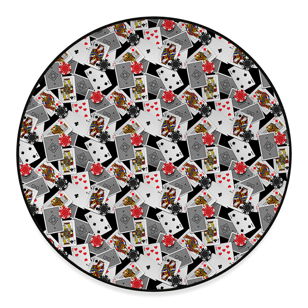 Casino Card And Chip Pattern Print Round Floor Mat