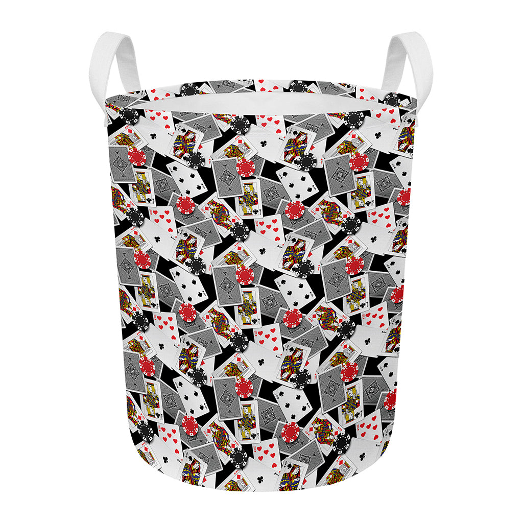 Casino Card And Chip Pattern Print Round Laundry Basket