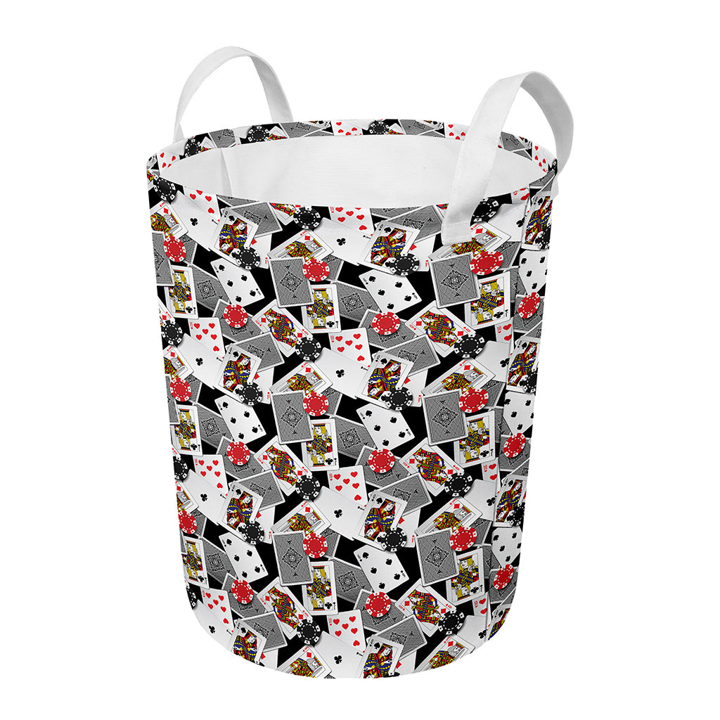 Casino Card And Chip Pattern Print Round Laundry Basket